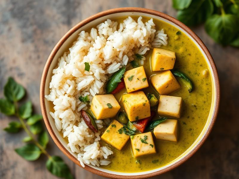 Veganes grünes Curry mit Tofu